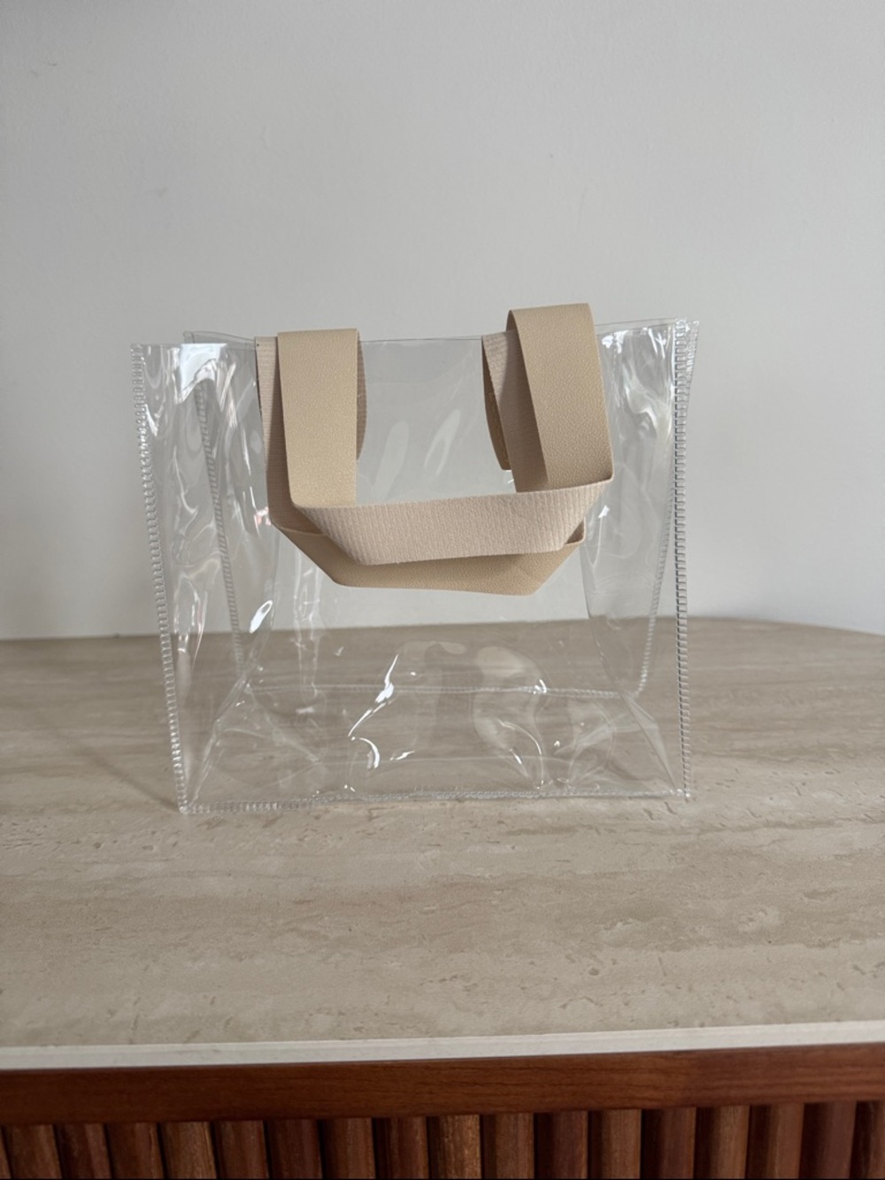 Clear PVC Tote with Beige Handles